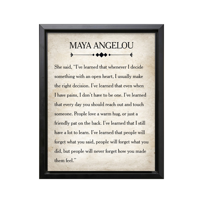 Maya Angelou, Cadre noir, Canevas, H 16 po x l 20 po