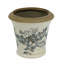 Pot de fleurs en céramique, forme évasée, blanc vieilli, motifs floraux noirs, décor pour plantes succulentes et plantes vertes.
