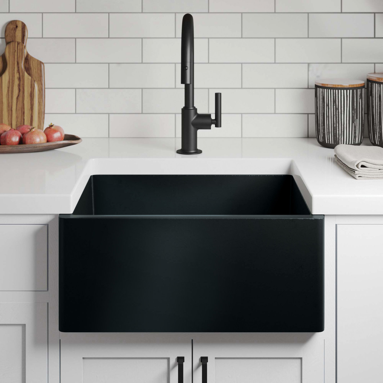 NativeStone Farmhouse 24" Concrete Sink, Charcoal