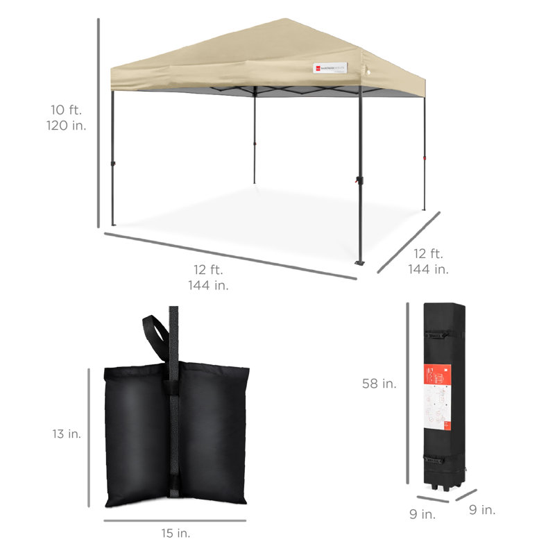 Best Choice Products Easy Setup Pop Up Canopy W/ 1-Button Setup, Wheeled Case, 4 Weight Bags, 12ft x 12ft, Sand