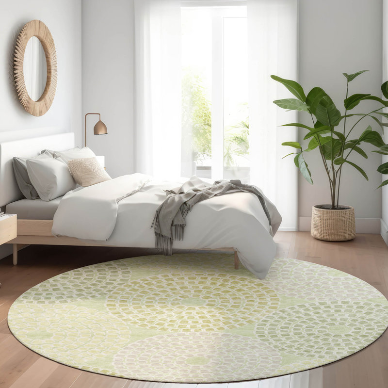 Premium Machine Washable Prisco Mint Rug, Round 8'