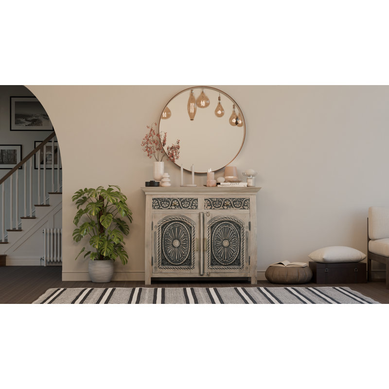 Berlene Solid Wood Accent Cabinet, Black/Natural