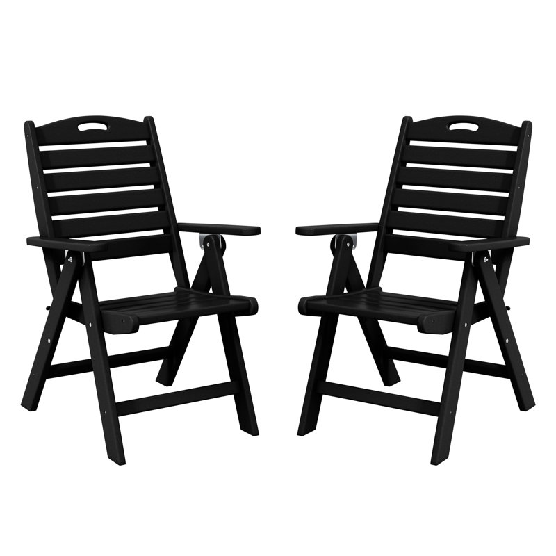 Ensemble de 2 chaises de patio pliantes à dossier haut, Noir