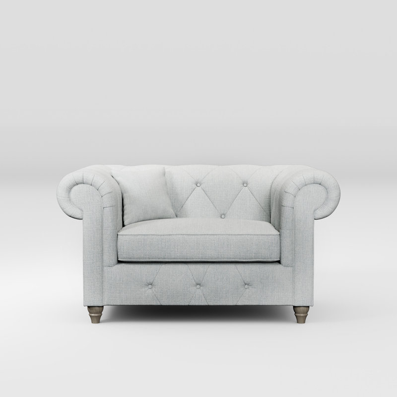 Ellrich Upholstered Chair And A Half, Light Blue, Washed Oak