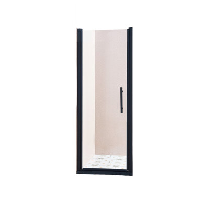26-27.5 Inches Wide X 68 Inches High Pivot Single-Swing Shower Door, 1/4-Inch Thick Tempered Clear Glass, Matte Black Aluminum Alloy.