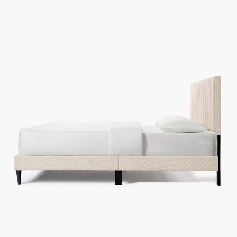 Tufted Upholstered Platform Bed, Cream White