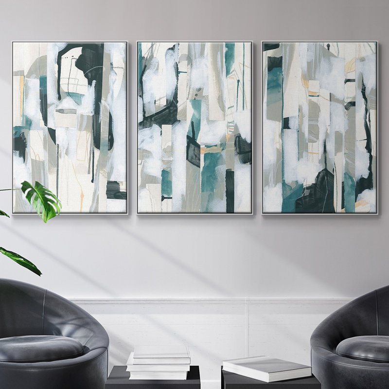 Sea Cavern Strata I, reproduction d'art encadrée sur toile 3 pièces, H 48 po x l 96 po x P 2 po, Blanc
