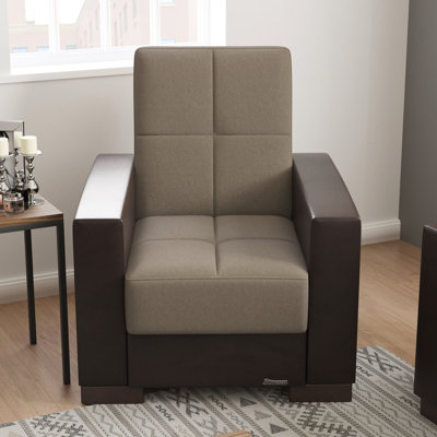 Fauteuil en chenille beige / brun avec rangement intégré pour un rangement pratique, une touche d'élégance