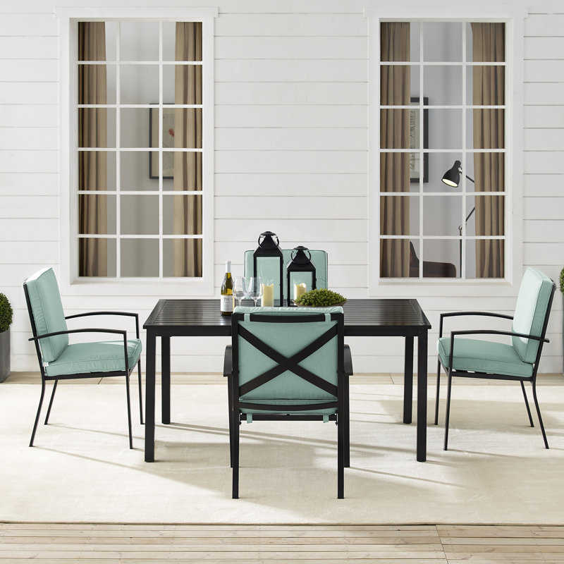 Halles 4 - Person Patio Dining Set with Rectangular Table , Cushions Included, Mist