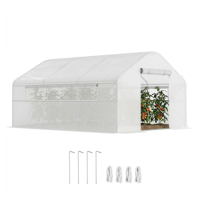 Serre tunnel Outsunny de 4 m x 3 m avec structure en acier galvanisé, bâche en polyéthylène, porte enroulable et fenêtres grillagées