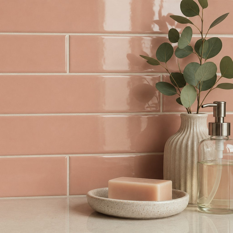 Curvaceous 3" x 12" Ceramic Wall Tile, Blush