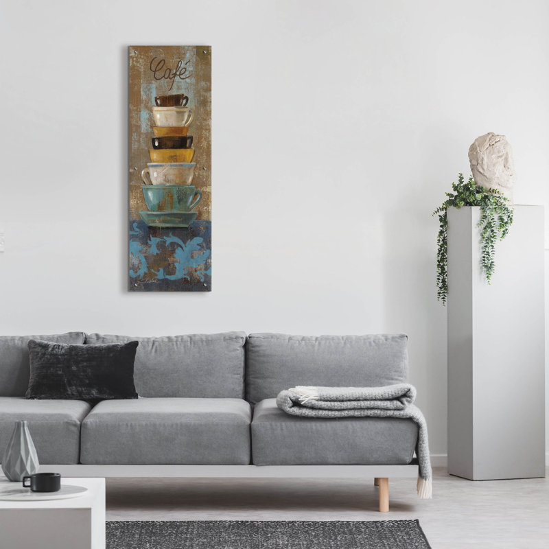  «Antique Coffee Cups 1» par Silvia Vassileva, art mural en verre acrylique, 16 po x 48 po, H 48 po x l 16 po