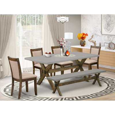 6 Piece Modern Dining Table Set- A Kitchen Table with Small Bench and 4 Linen Fabric Dining Chairs -  Rosalind Wheeler, 71CDF7BA03E34DFF9EAADC24F0178CF4