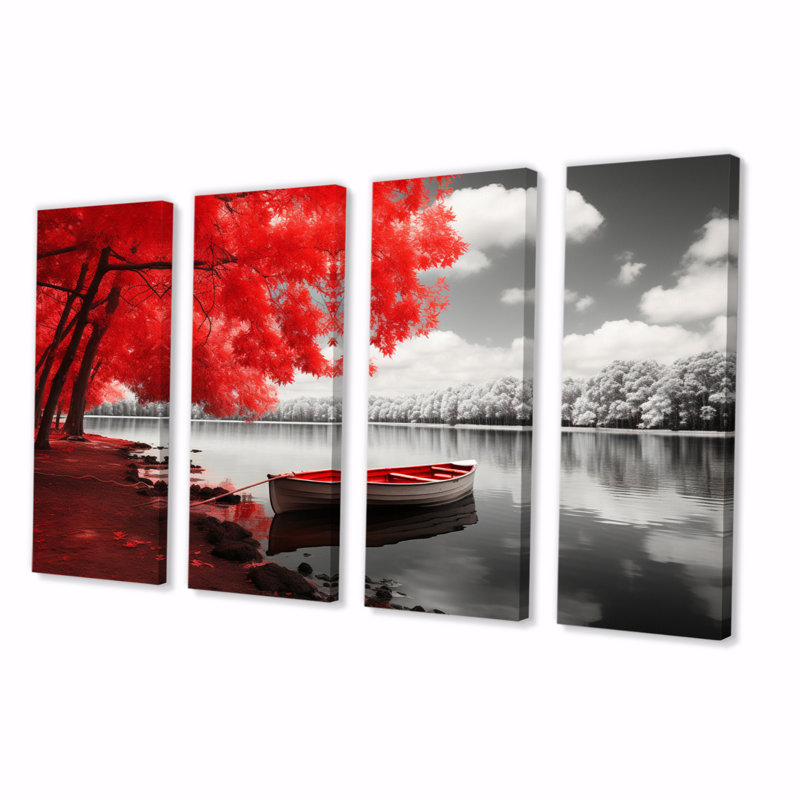 «Red Lake Dockside Serenity» sur toile, reproduction de 4 pièces