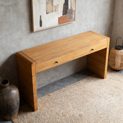 Curved Console Table With Storage, Wooden Entryway Table With 2 Drawers, Farmhouse Rustic Console Tables For Entryway, Hallway, Living Room by Winston Porter