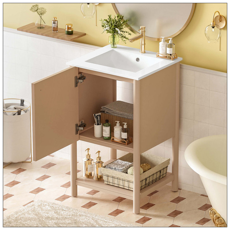 Meuble-lavabo simple autoportant de style français avec évier en céramique et porte à fermeture douce