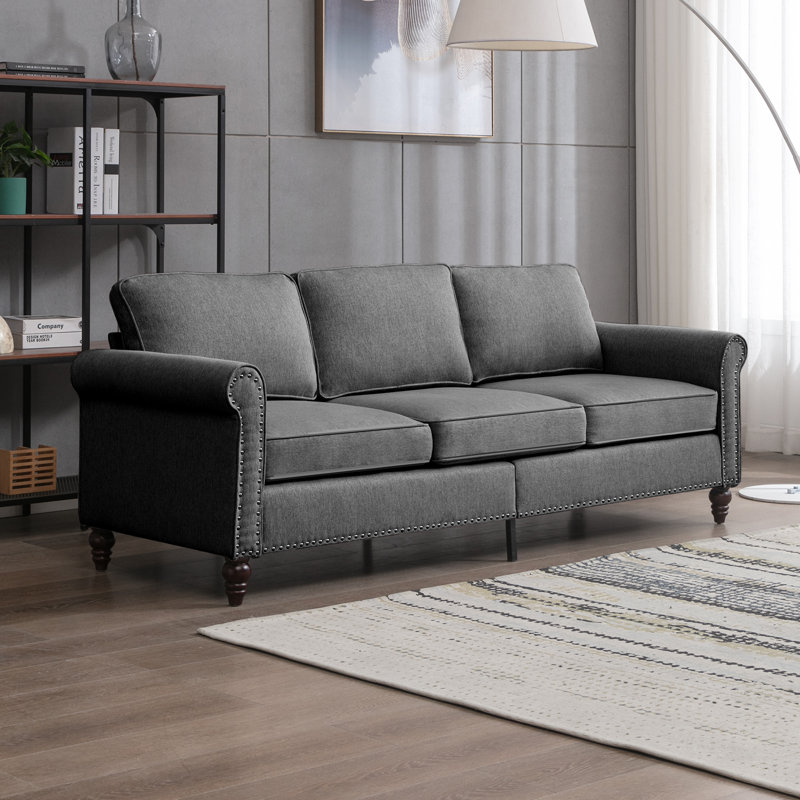 Upholstered 76.3'' Sofa, Dark Gray Linen Blend
