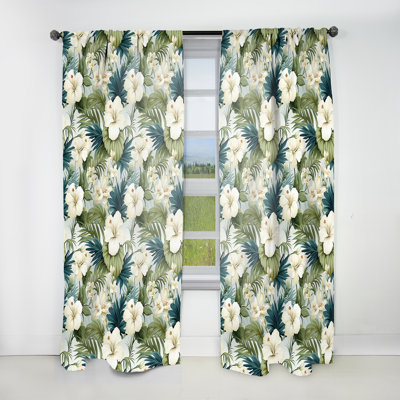 Neutral Oasis Iii Tropical Pattern I - Floral Curtain - Velvet Room Darkening - 1 panel