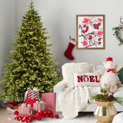 Arbre de Noël artificiel vert 7 pi avec 800 lumières DEL blanc chaud, 2749 pointes de branches, feuillage bicolore et branches articulées