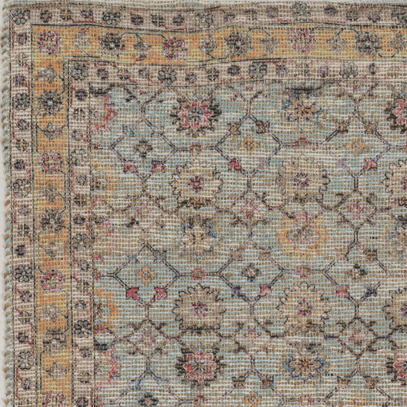Gloucester Oriental Handmade Handwoven Flatweave Beige/Light Blue/Orange Area Rug, Rectangle 7'6" x 9'6"