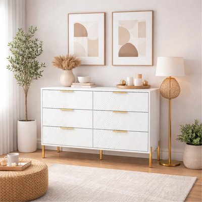 Commode moderne à 6 tiroirs, grande commode en bois avec grand rangement, armoire à vêtements pour chambre à coucher, salon, couloir, placard