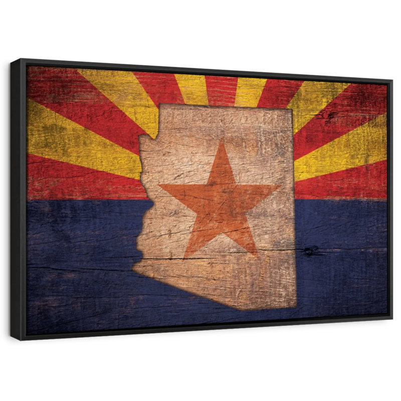 «State Map Over Arizona Flag», reproduction sur toile, H 9 po x l 13 po