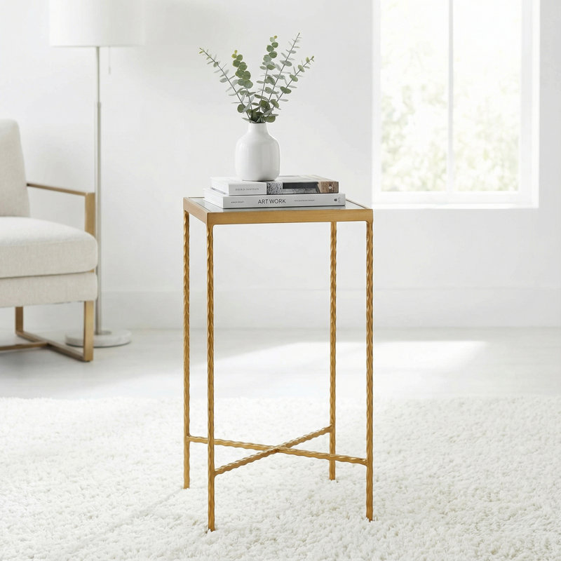 Paolina Square Accent Table Painted Gold, Glass Snakeskin Top