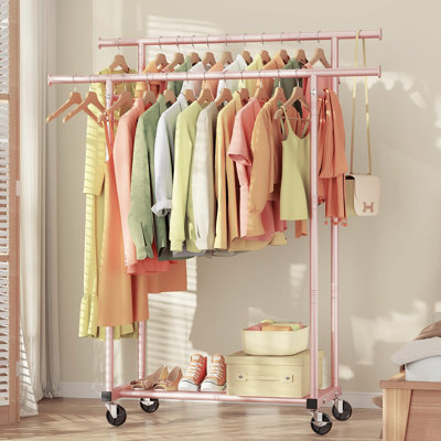 Double Rod Movable Clothes Hanger, Portable Metal Wardrobe Rack