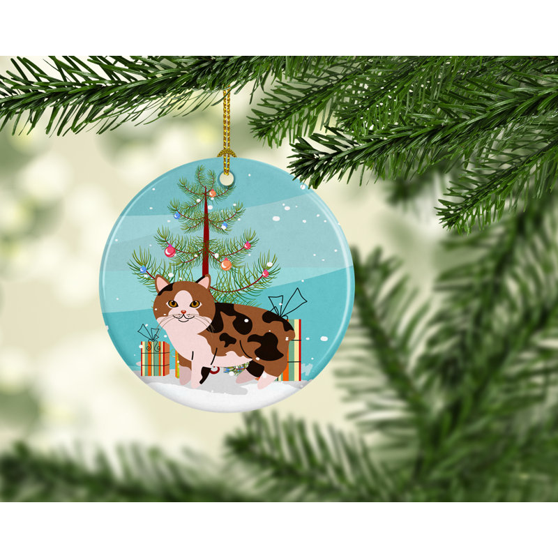 Ornement en céramique pour fêtes manx chat merry christmas tree