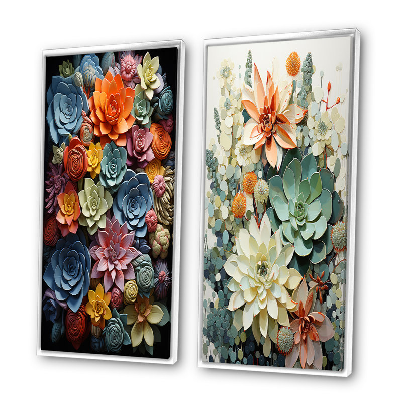 «Colorful Succulents Natures Resilience», 2 pièces, Cadre blanc, H 40 po x l 40 po