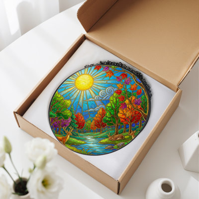 Panneau de vitrail en bois coloré 7,8 po H Sunlight
