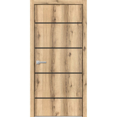 Porte intérieure moderne en bois pré-montée avec quincaillerie Planum 0015, cadre et moulures en chêne à panneau unique, portes robustes pour salle de bain et chambre à coucher - 32 po x 80 po
