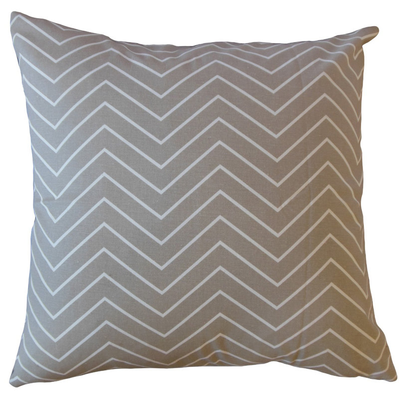 Oreiller en coton Adelphie Zigzag, 22 po x 22 po, Coussin décoratif, Gris clair