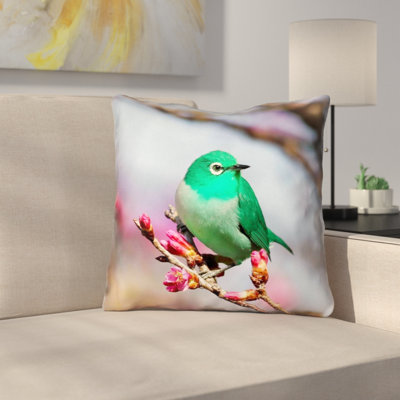 Coussin en coton oiseau vert Katelyn Smith