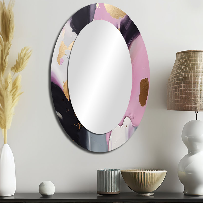 Pink And Gold Inner Worlds Of Marble III - Modern Oval Wall Mirror, 36" x 24"