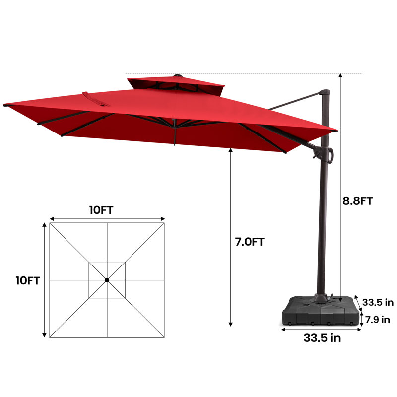 Parasol de 116,14 po Wampler avec contrepoids inclus, Rouge