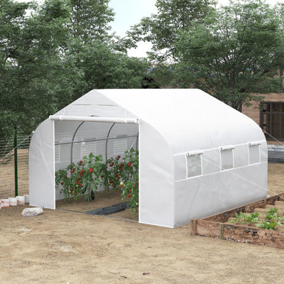 Walk-In Greenhouse 12X10x7, construction en acier galvanisé, blanc, avec porte grillagée pour plantes et serre 12 'x 10' 7 'jardinage, acier, exposition optimale à la lumière du soleil