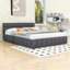 Lit plateforme rembourré Queen Size avec tête de lit capitonnée à carreaux et support central en acier-1506137363