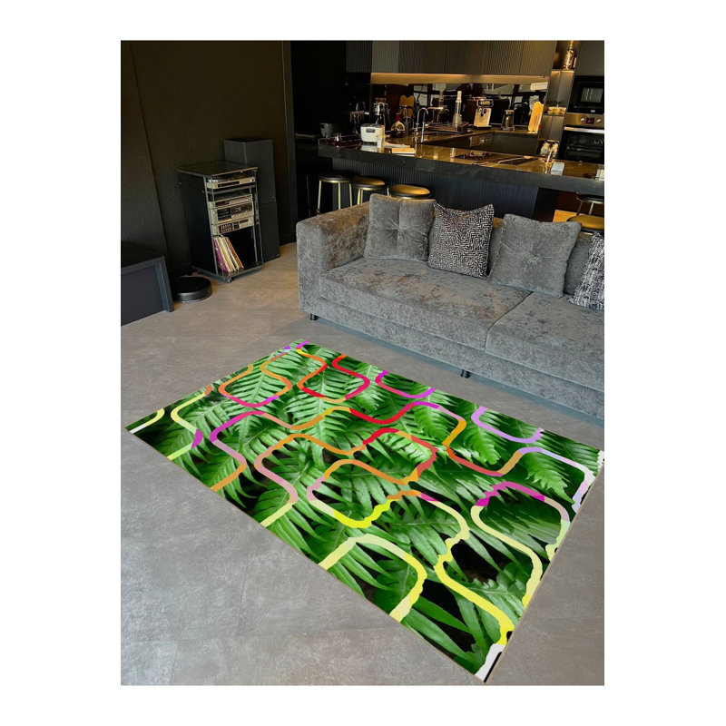 Tapis moderne lavable à la machine multicolore, Rectangle 3 pi 3 po x 4 pi 11 po