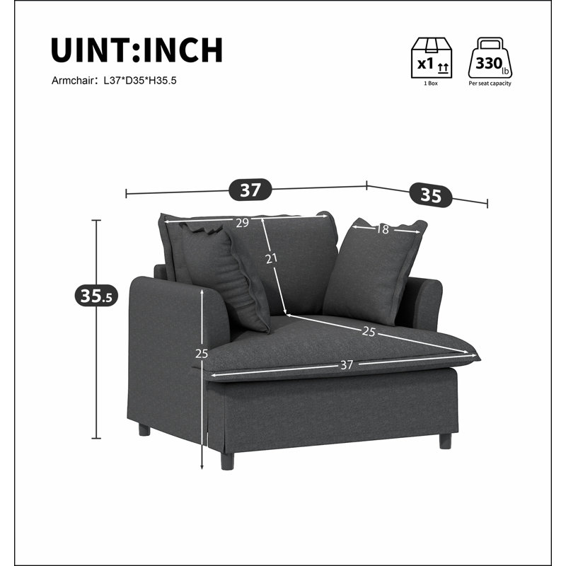 Module de canapé simple surdimensionné de 37 po pour canapé modulaire modulaire, fauteuil à assise large en chenille avec coussins, canapé-lit moderne et confortable rembourré pour salon, appartement, chambre à coucher, 2 couleurs