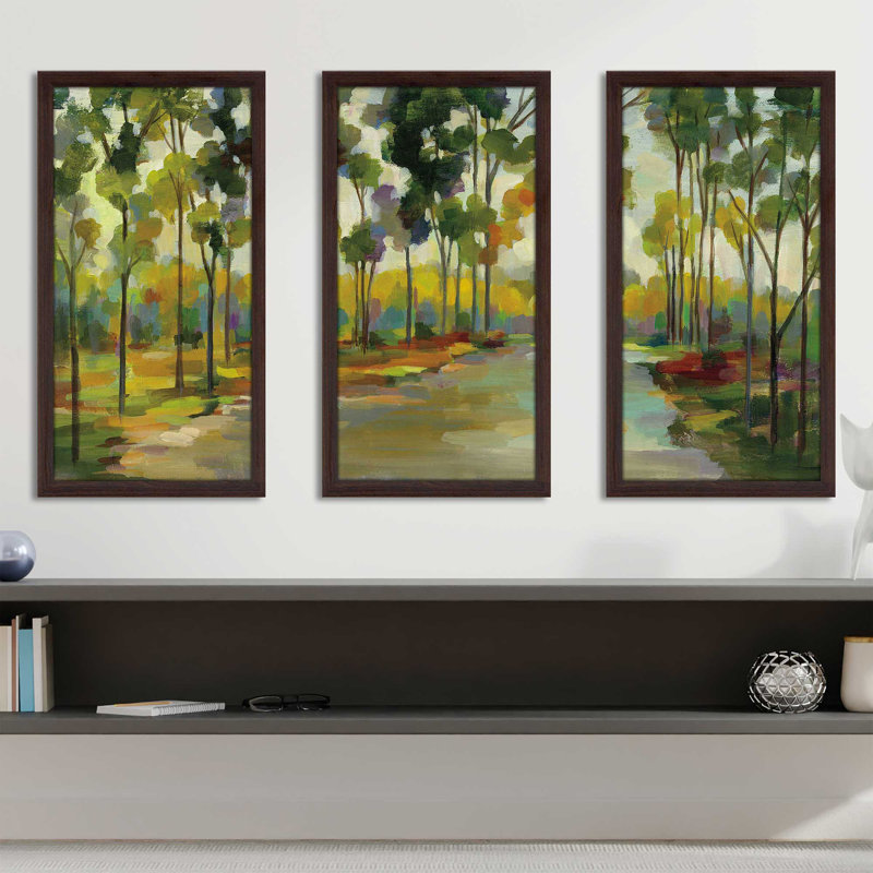 Chemin dans la forêt - peinture encadrée 3 pièces, L 52,5 po x H 33,5 po x P 1 po