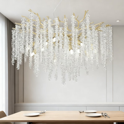 Lustre moderne en forme de branche d'arbre en cristal avec 10 lumières, hauteur de suspension réglable pour le plafonnier de la salle à manger, du salon et de la chambre à coucher