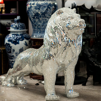 Lion Statue With Mirrored Diamond Exterio