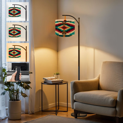  Arc Floor Lamp Navajo geometric seamless Native American Southwest print Ethnic Tall Modern Standing Lamp LED Adjustable Linen Lampshade 3 Color Temperatures