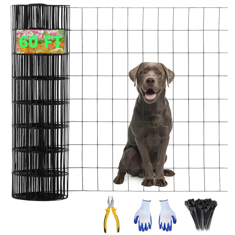 Black Wire Mesh Fencing, Sturdy Metal Wire Fence Mesh for Dogs, Garden & Chicken Coop, Multifunctional Garden Fence with Tools