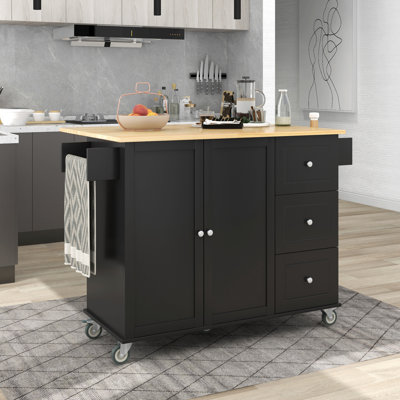 Rolling Mobile Kitchen Island With Solid Wood Top And Locking Wheels,52.7 Inch Width,Storage Cabinet And Drop Leaf Breakfast Bar,Spice Rack, Towel Rac -  One Allium Way®, D79D9D835F314BC09FF58F25304EC9FE
