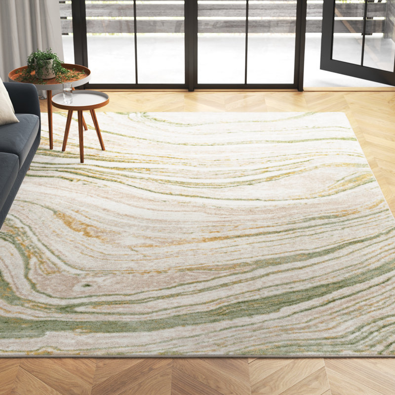 Ashvik Machine Woven Abstract Green Area Rug, Rectangle 7' x 9'
