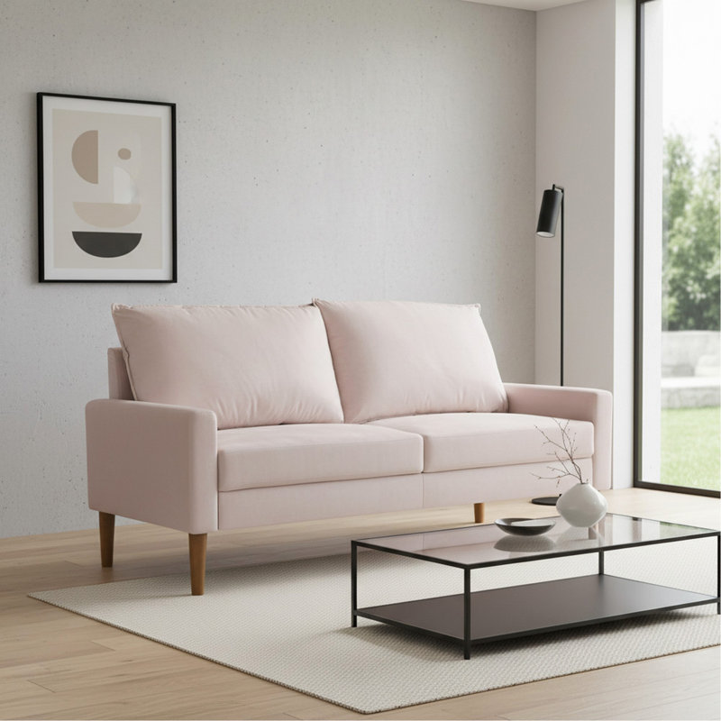 Canapé 3 places moderne et minimaliste rembourré en velours, structure en bois robuste, Light Pink