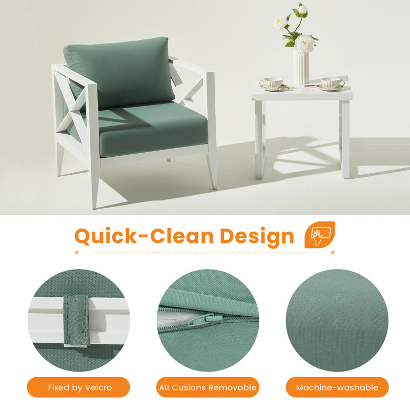 7 - Person Outdoor Aluminum Patio Conversation Set, Green Cushion/White Frame