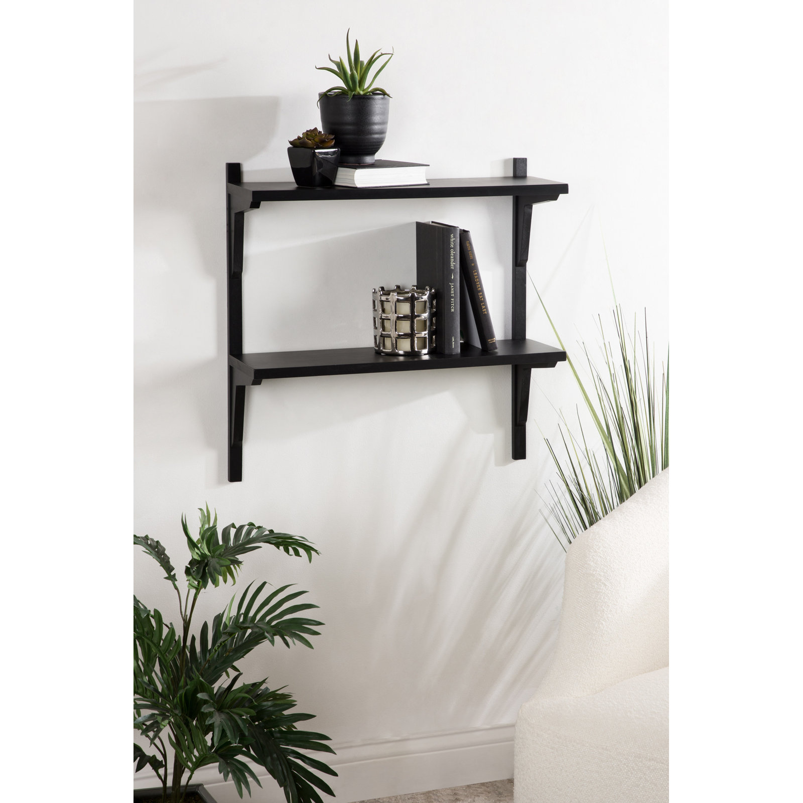 Baez Poplar Solid Wood Wall Shelf, Black